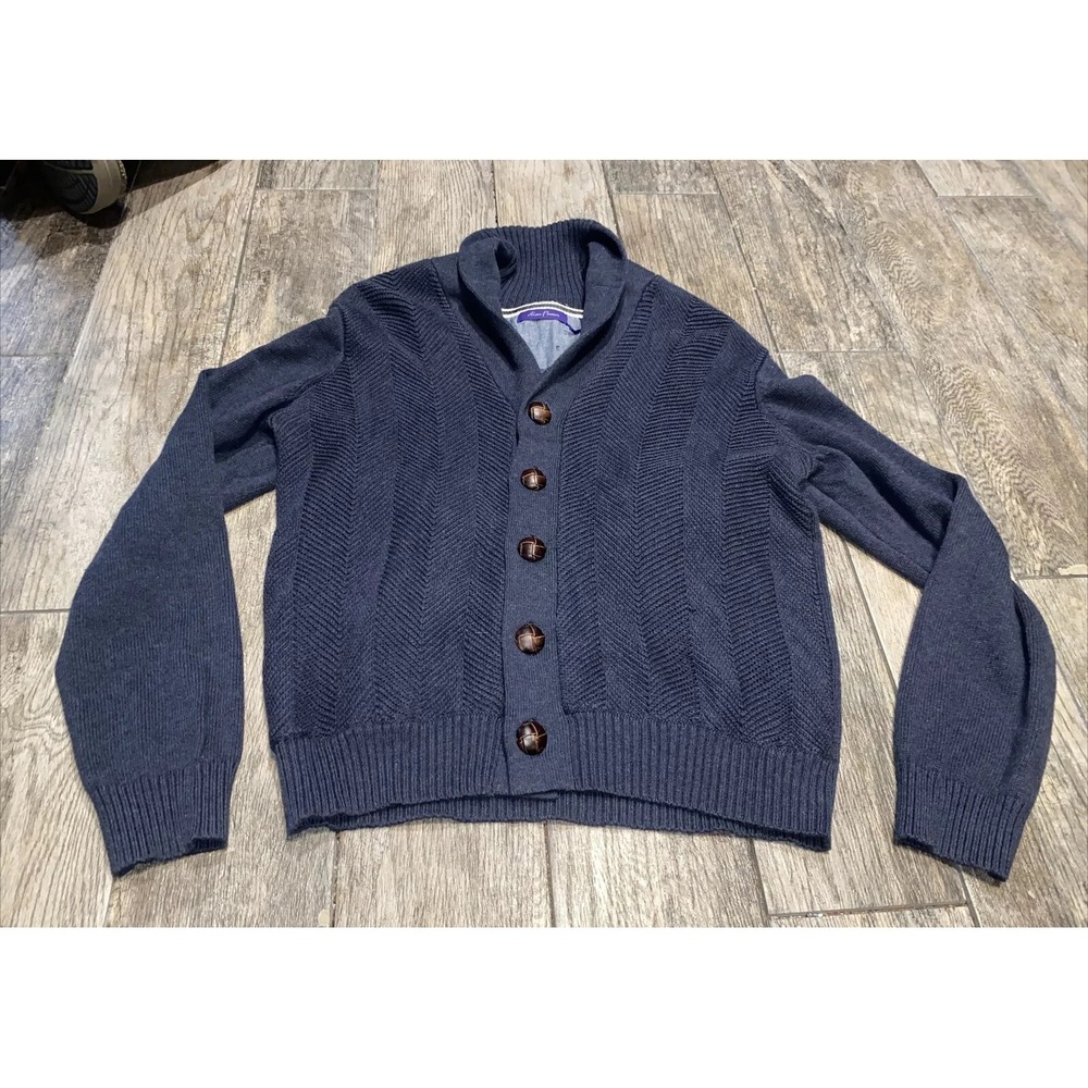 New Alan‎ Flusser Mens Sz Large Sweater Bluish Gray  Button Down Long Sleeve